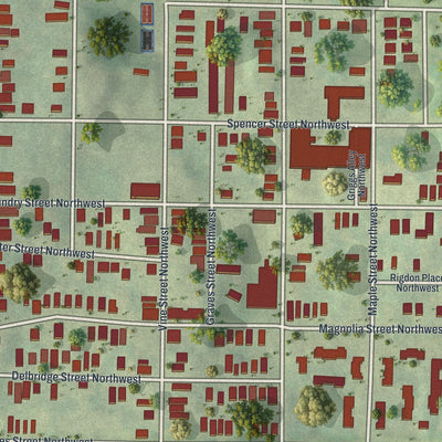 Close-up of the map of Vine City, Georgia print showing street and building detail