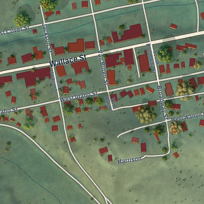 Close-up of the map of Virginia City, Montana print showing street and building detail