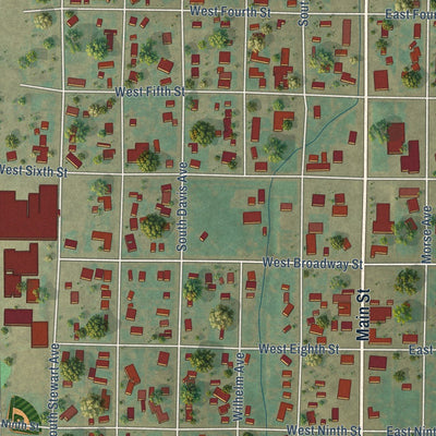 Close-up of the map of Stinnett, Texas print showing street and building detail
