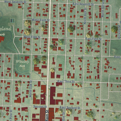 Close-up of the map of Gordon, Nebraska print showing street and building detail