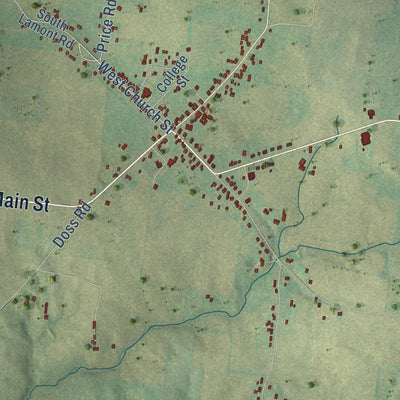 Close-up of the map of Orlinda, Tennessee print showing street and building detail