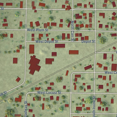 Close-up of the map of Kirkwood, Illinois print showing street and building detail