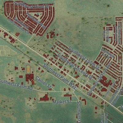 Close-up of the map of Indiantown, Florida print showing street and building detail