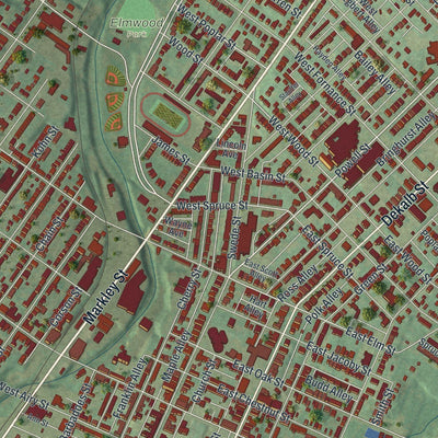 Close-up of the map of Norristown, Pennsylvania print showing street and building detail