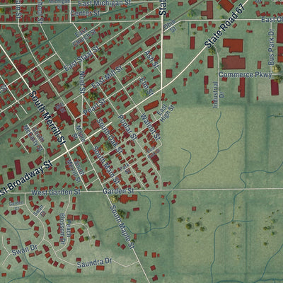Close-up of the map of Fortville, Indiana print showing street and building detail