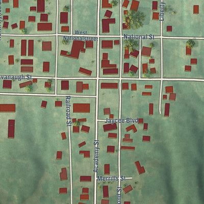 Close-up of the map of Pocahontas, Illinois print showing street and building detail