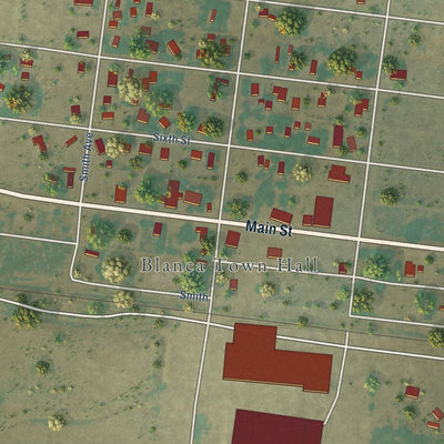 Close-up of the map of Blanca, Colorado print showing street and building detail
