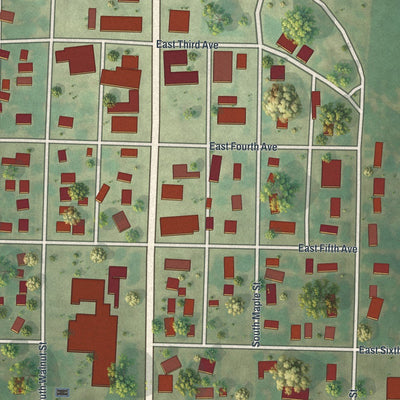 Close-up of the map of Ellsworth, Minnesota print showing street and building detail