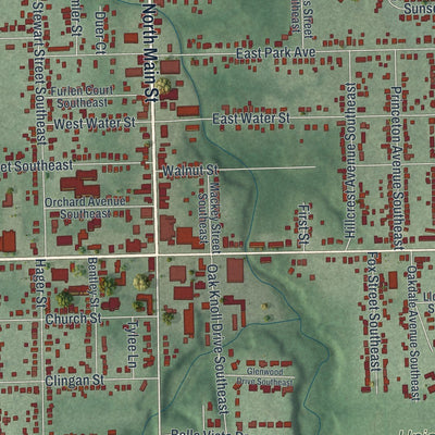 Close-up of the map of Hubbard, Ohio print showing street and building detail