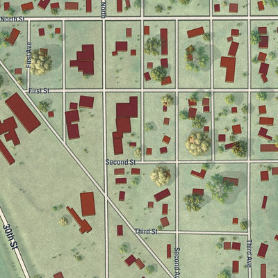 Close-up of the map of Waldorf, Minnesota print showing street and building detail