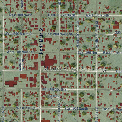 Close-up of the map of Manti, Utah print showing street and building detail