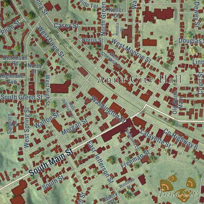 Close-up of the map of Anna, Illinois print showing street and building detail