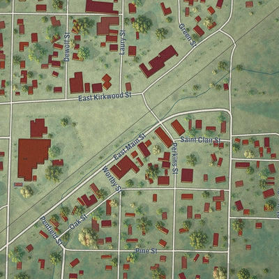 Close-up of the map of Odin, Illinois print showing street and building detail