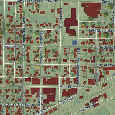 Close-up of the map of Hazen, North Dakota print showing street and building detail