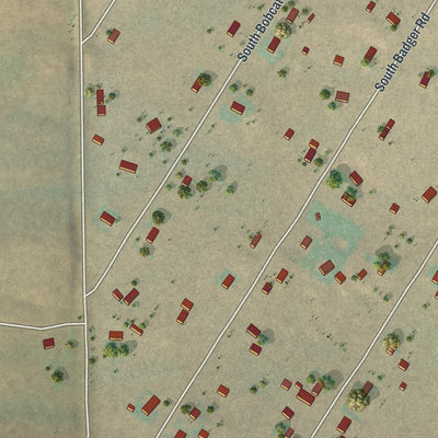 Close-up of the map of Rolling Hills, Wyoming print showing street and building detail
