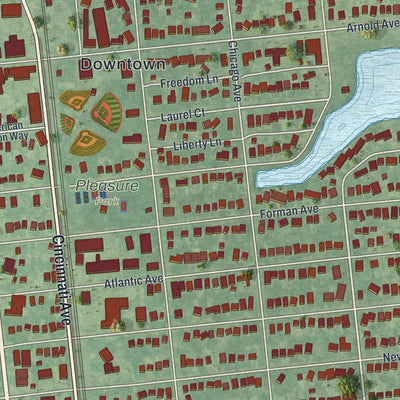 Close-up of the map of Point Pleasant Beach, New Jersey print showing street and building detail