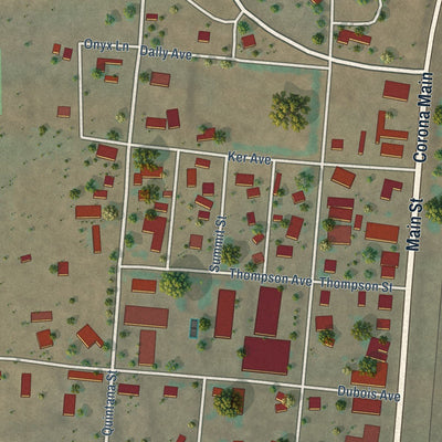 Close-up of the map of Corona, New Mexico print showing street and building detail