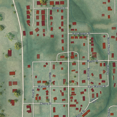 Close-up of the map of Trimble, Missouri print showing street and building detail