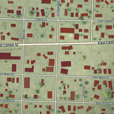 Close-up of the map of Joy, Illinois print showing street and building detail