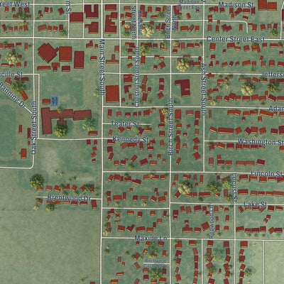 Close-up of the map of Kimberly, Idaho print showing street and building detail