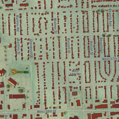 Close-up of the map of Mission, Kansas print showing street and building detail