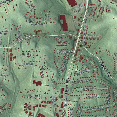 Close-up of the map of Richland, Allegheny County, Pennsylvania print showing street and building detail