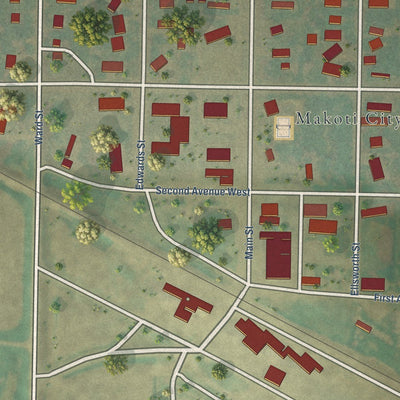 Close-up of the map of Makoti, North Dakota print showing street and building detail