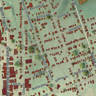 Close-up of the map of Kane, Pennsylvania print showing street and building detail