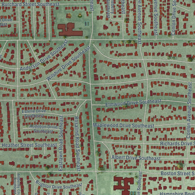 Close-up of the map of East Grand Rapids, Michigan print showing street and building detail