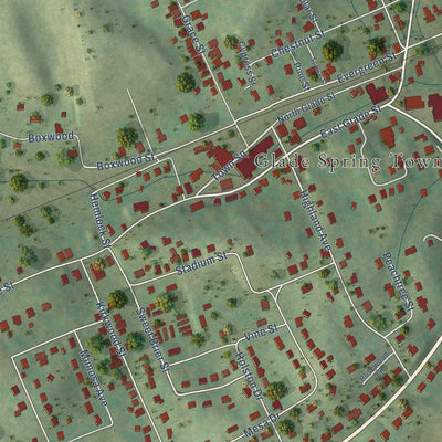 Close-up of the map of Glade Spring, Virginia print showing street and building detail