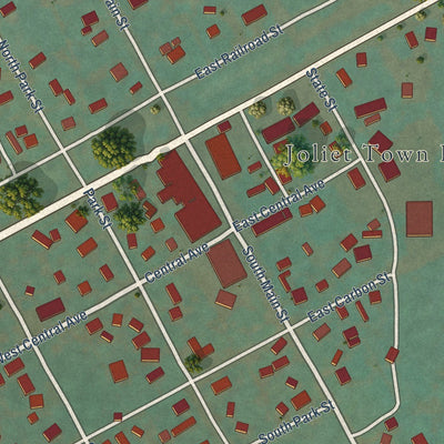 Close-up of the map of Joliet, Montana print showing street and building detail