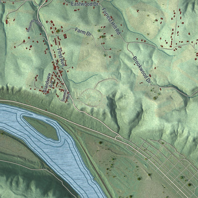 Close-up of the map of Ohioville, Pennsylvania print showing street and building detail