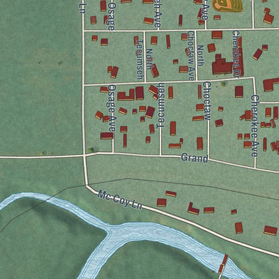 Close-up of the map of Avant, Oklahoma print showing street and building detail