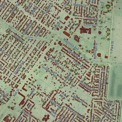 Close-up of the map of Port Neches, Texas print showing street and building detail