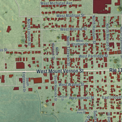 Close-up of the map of Metamora, Illinois print showing street and building detail