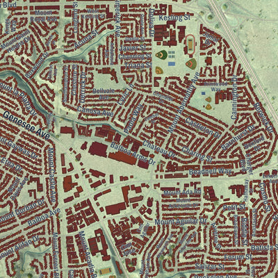 Close-up of the map of Clairemont Mesa, California print showing street and building detail