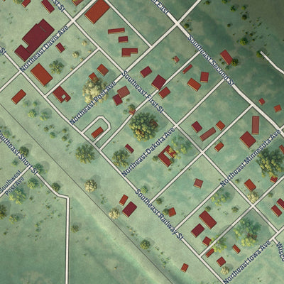 Close-up of the map of Flaxton, North Dakota print showing street and building detail