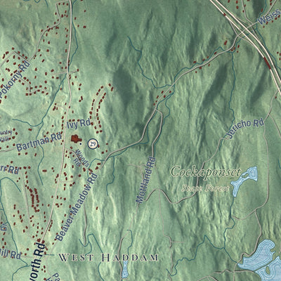 Close-up of the map of Haddam, Connecticut print showing street and building detail