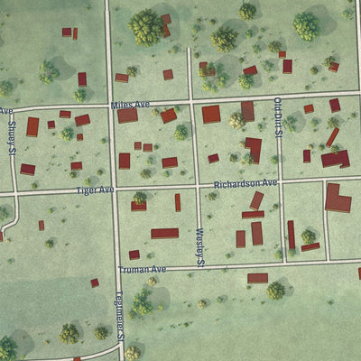 Close-up of the map of Lewiston, Nebraska print showing street and building detail