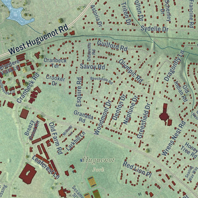 Close-up of the map of Bon Air, Virginia print showing street and building detail