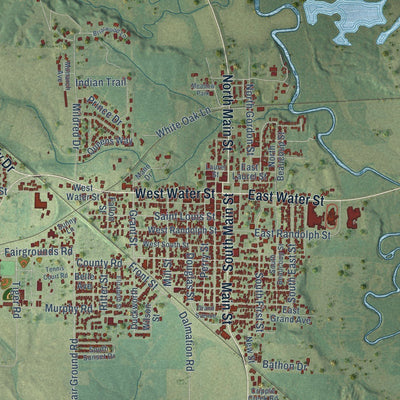 Close-up of the map of Pinckneyville, Illinois print showing street and building detail