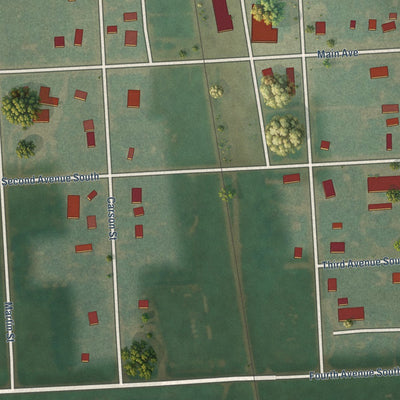 Close-up of the map of Oberon, North Dakota print showing street and building detail