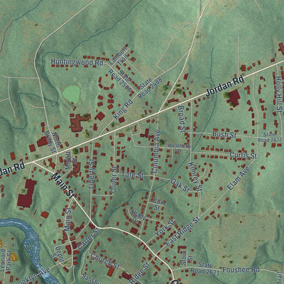 Close-up of the map of Ramseur, North Carolina print showing street and building detail