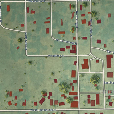 Close-up of the map of Hillsboro, Iowa print showing street and building detail