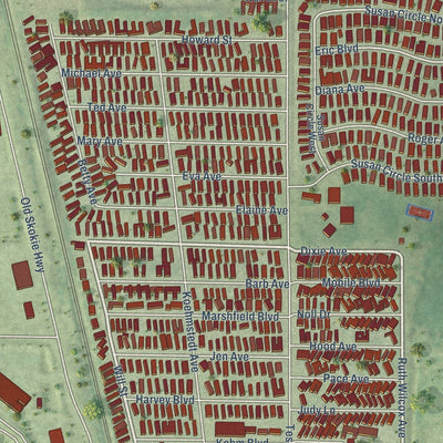 Close-up of the map of Park City, Illinois print showing street and building detail