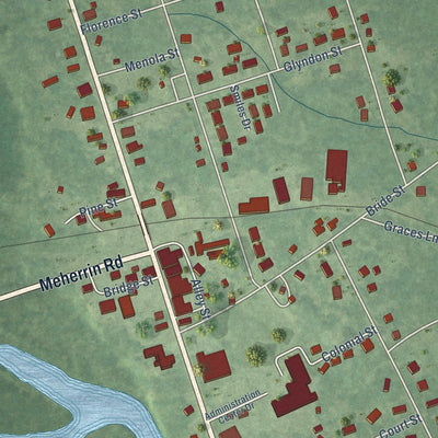 Close-up of the map of Courtland, Virginia print showing street and building detail