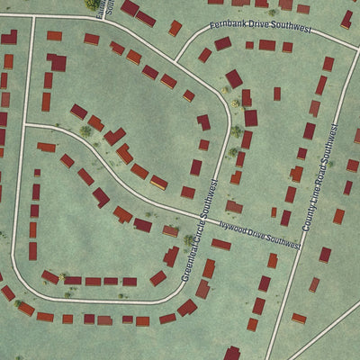 Close-up of the map of Wildwood Forest, Georgia print showing street and building detail