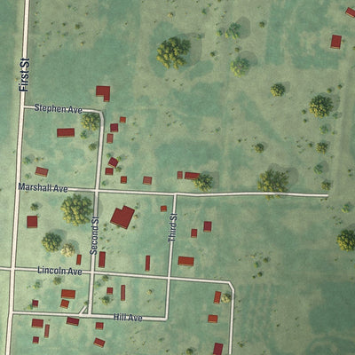Close-up of the map of Holt, Minnesota print showing street and building detail