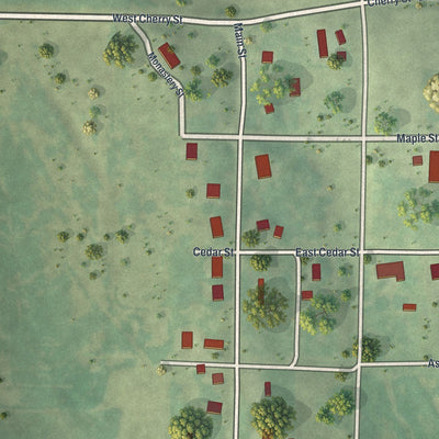 Close-up of the map of Clyde, Missouri print showing street and building detail