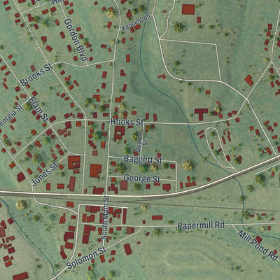 Close-up of the map of Gordon, Georgia print showing street and building detail